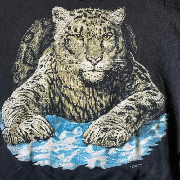 Vintage 1990s Leopard Graphic AOP Black Graphic Crewneck Sweater Made in USA - Picture 4 of 6